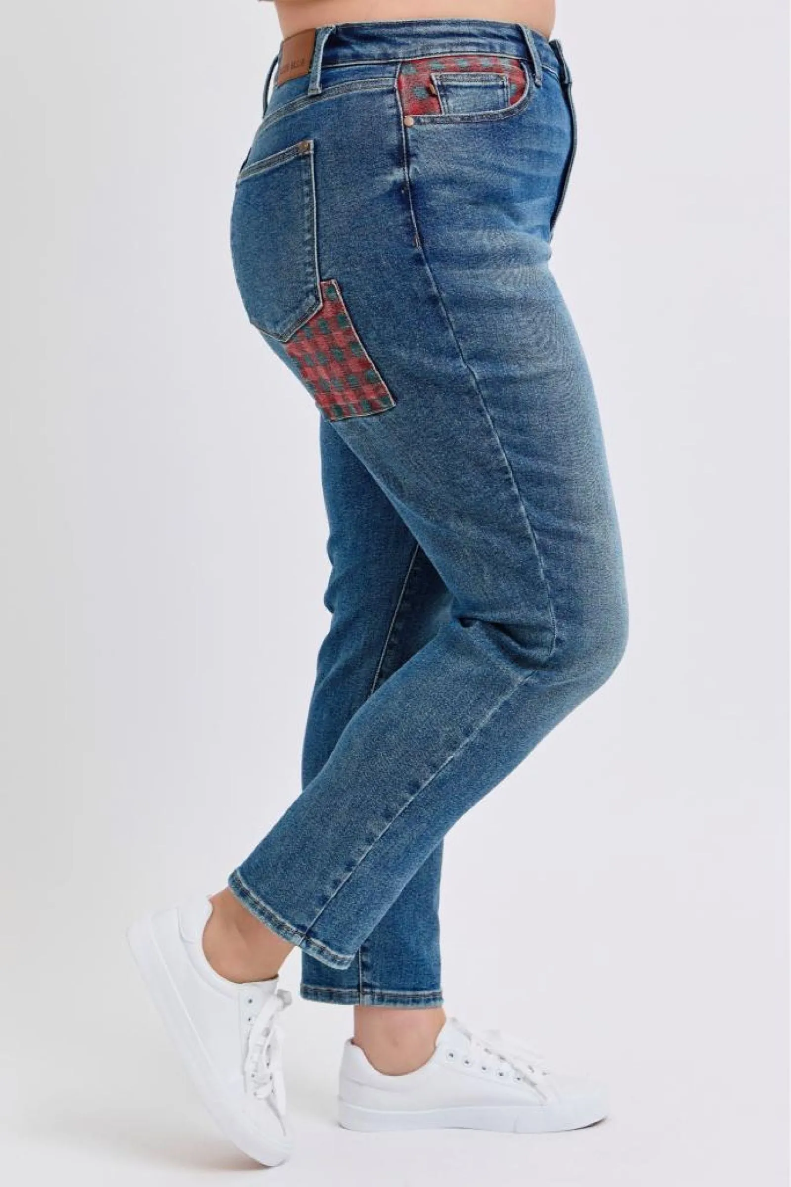 Judy Blue Reg/Plus High Waist Plaid Patch Slim fit Jeans