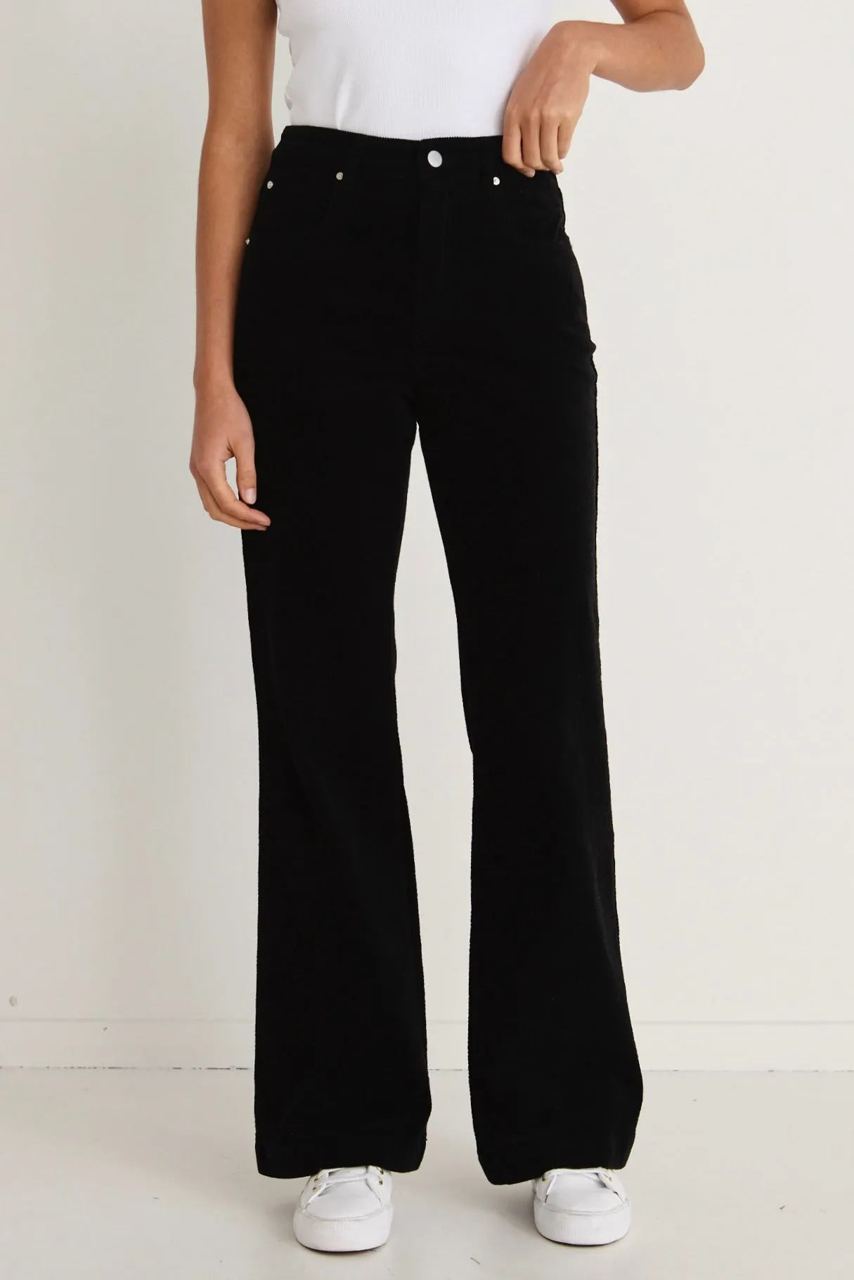 Karma Black Cord High Waist Long Wide Leg Pant