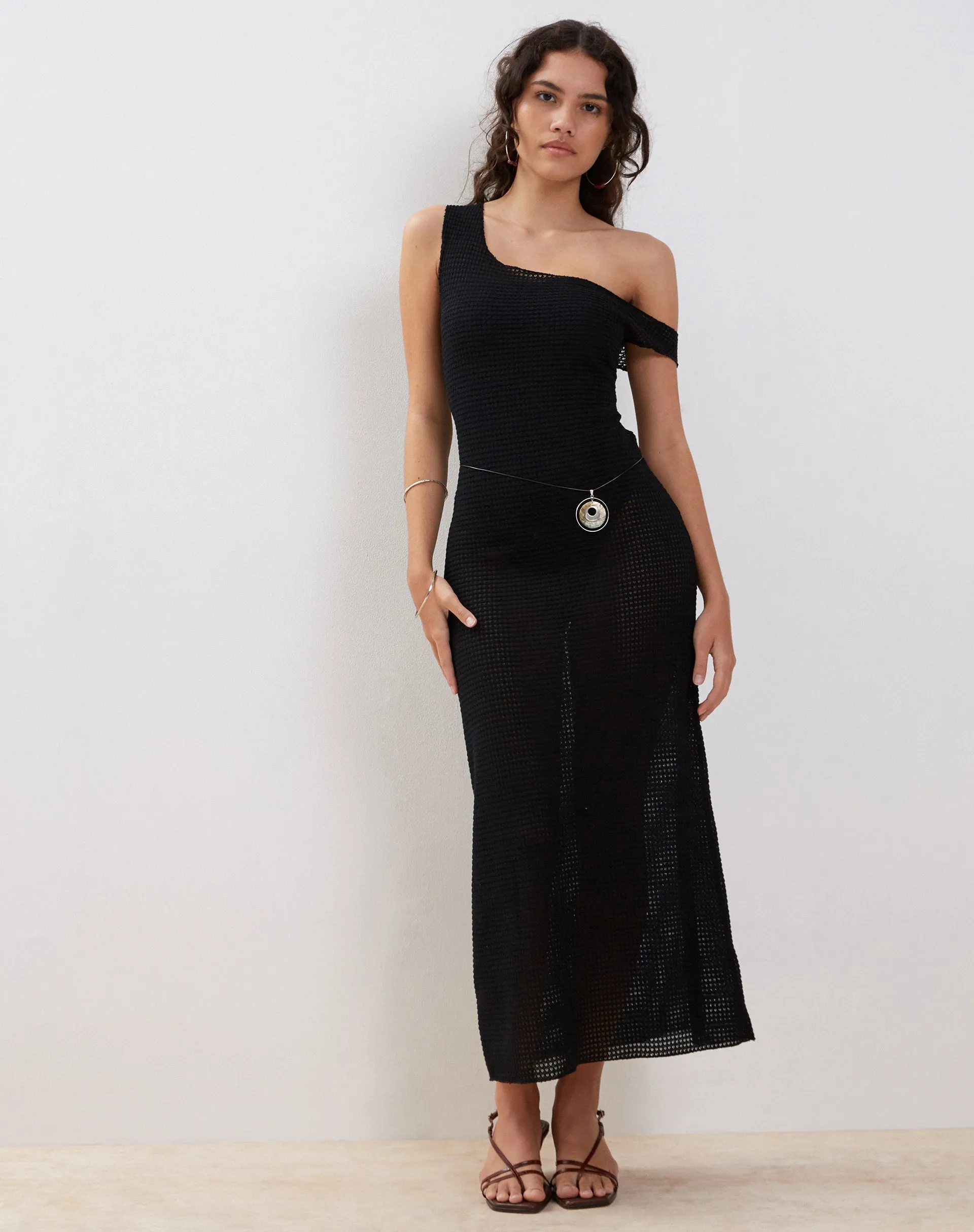 Katja Maxi Dress in Black Textured Crochet