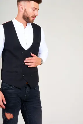 KELLY - Black Double Breasted Waistcoat