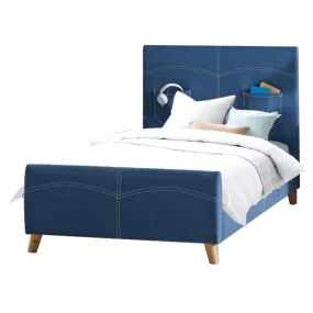 Kids Single Deluxe Fabric Upholstered Bed - Denim