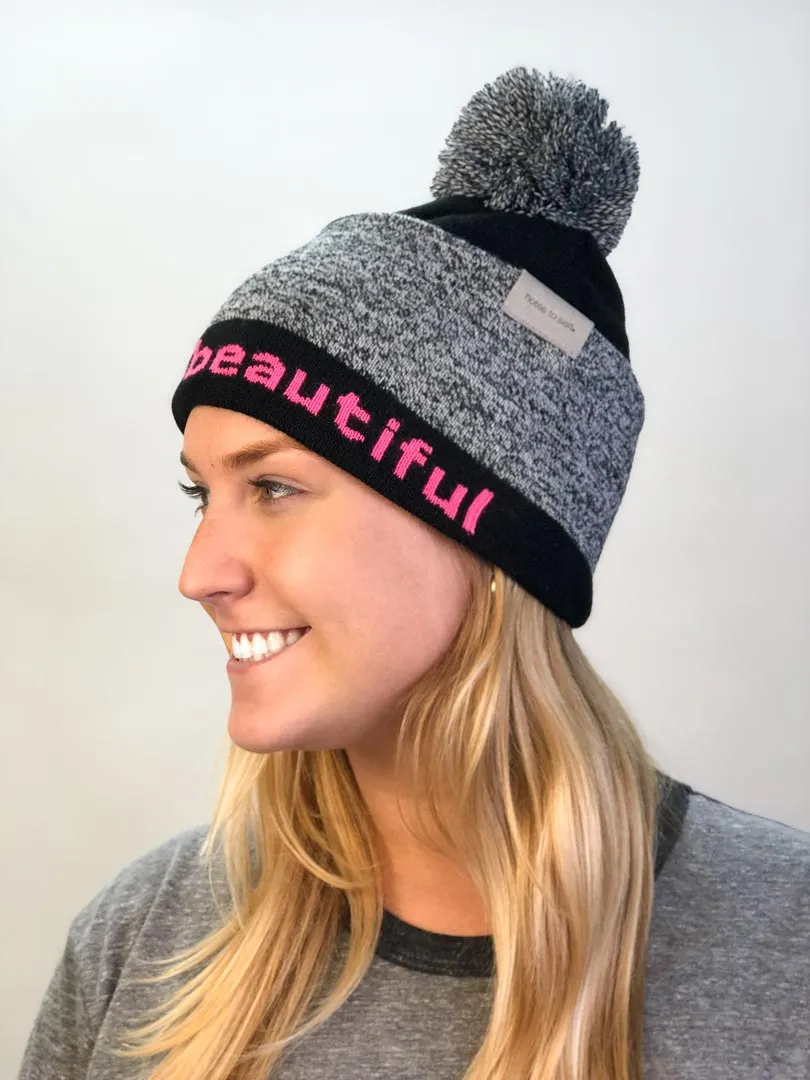 knit beanie with I am beautiful™ on inside cuff