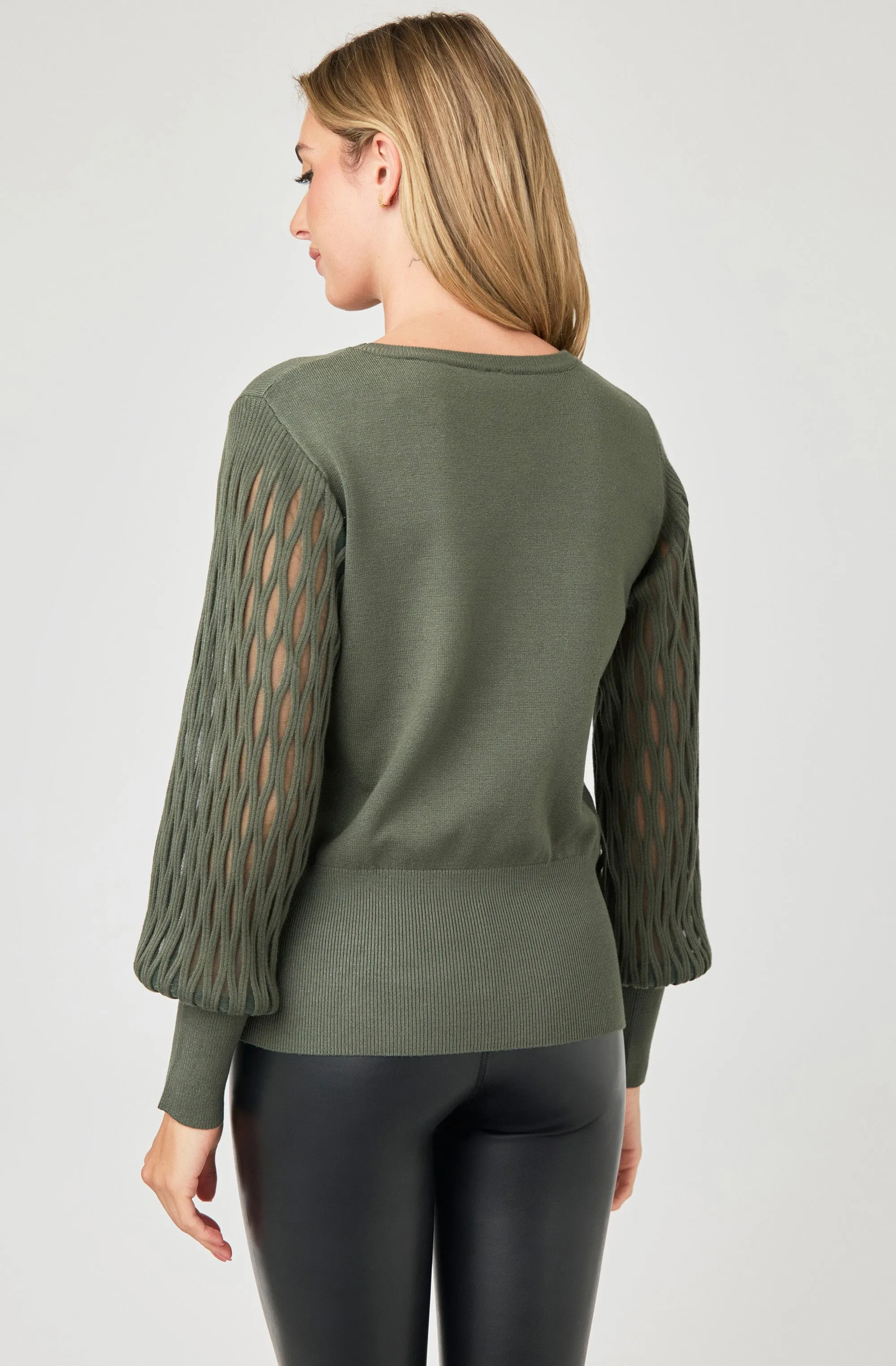 Knit Sweater with Textured Ribbed Sleeves