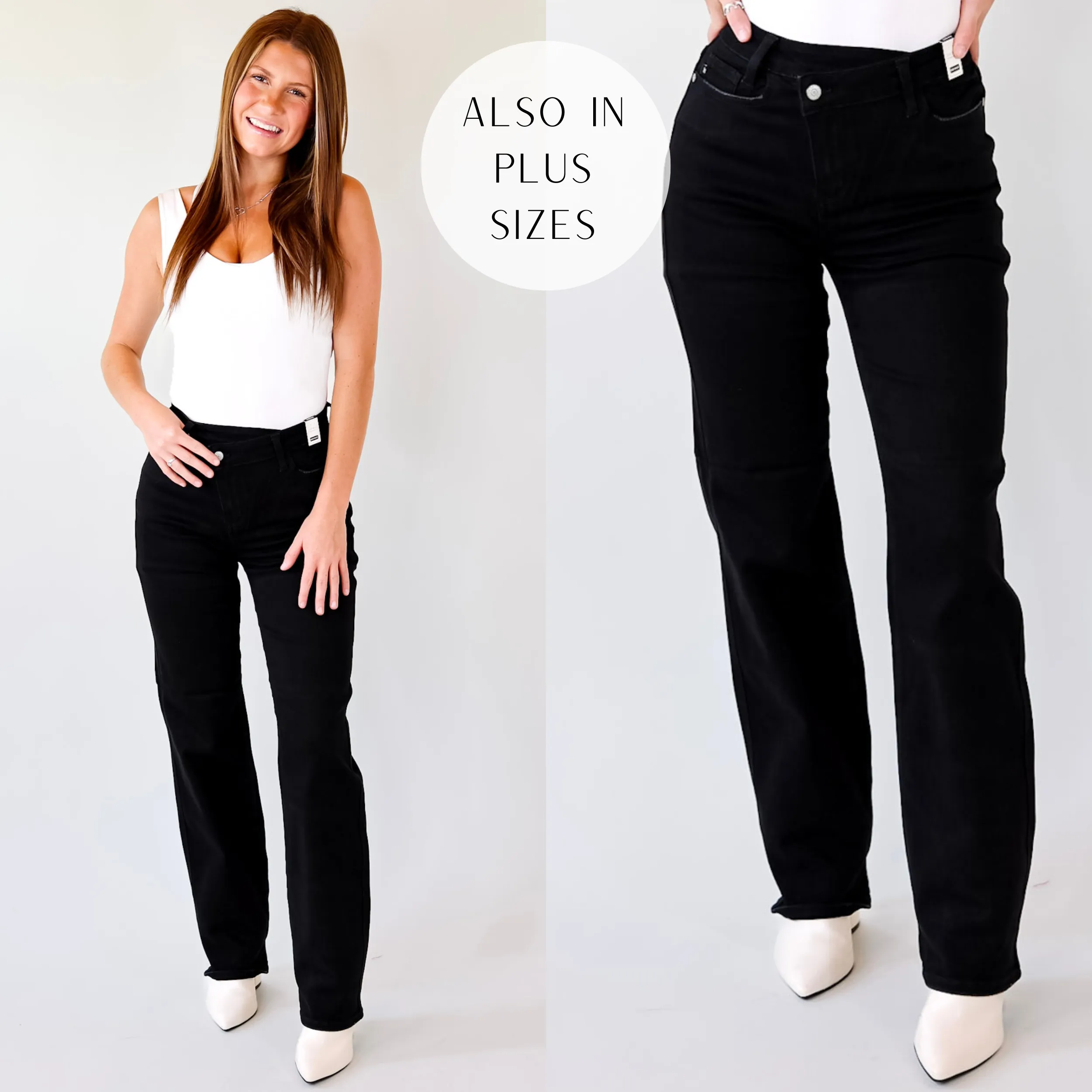 Last Chance Size 0, 1, 3, 5 & 22W | Judy Blue | Here Forward Criss-Cross Waistband Straight Leg Jeans in Black