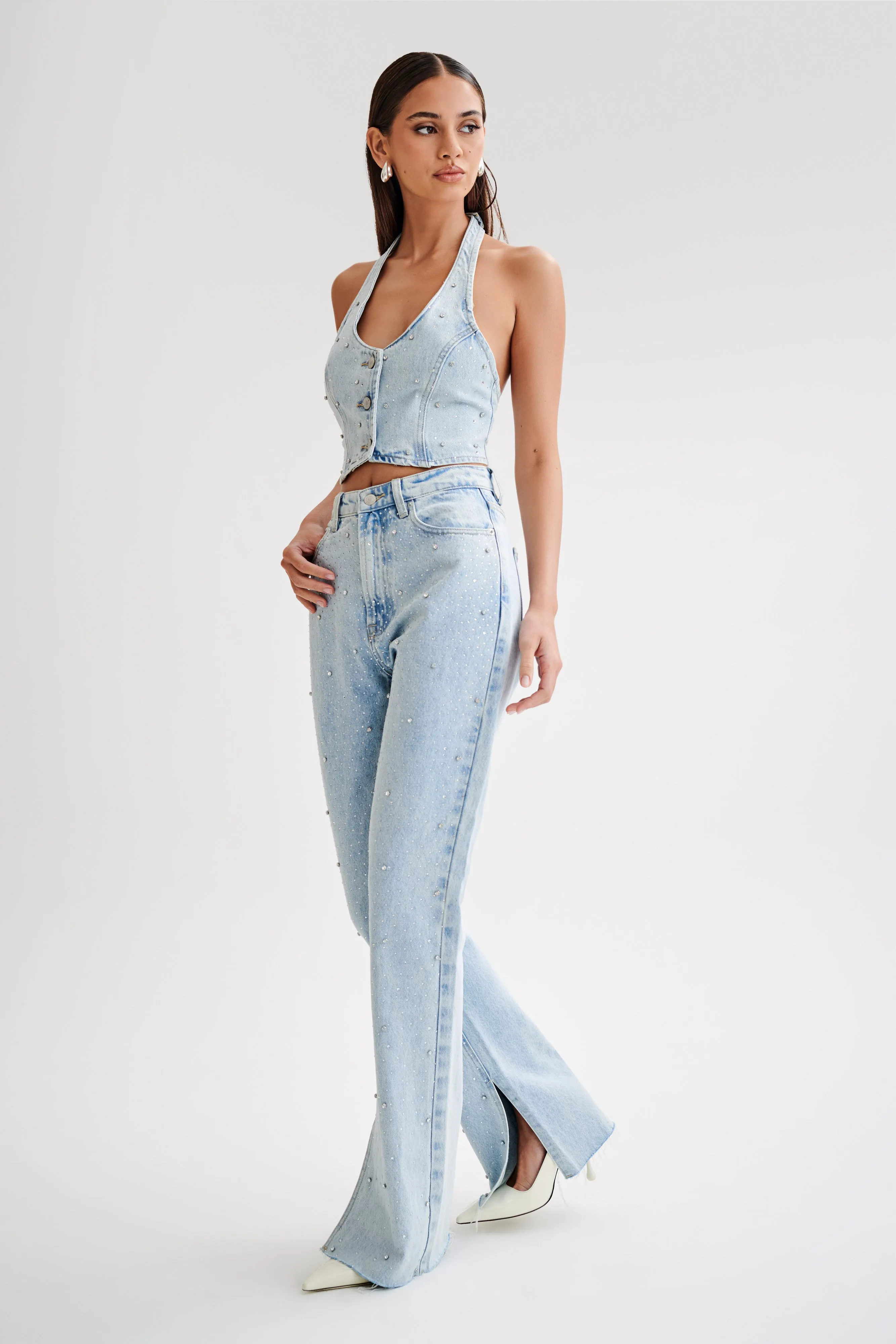 Lauren Embellished Straight Leg Jeans - Light Blue