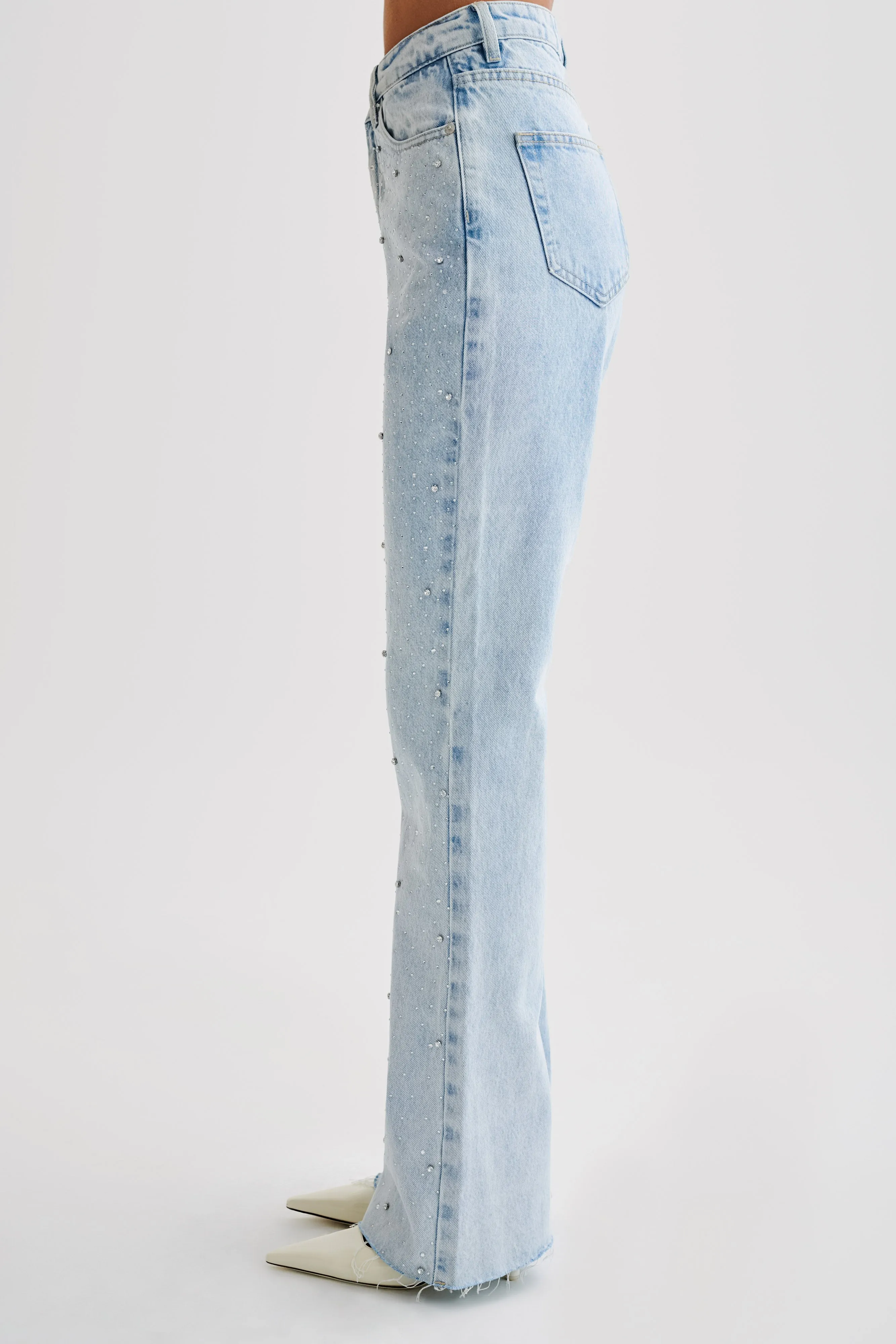 Lauren Embellished Straight Leg Jeans - Light Blue