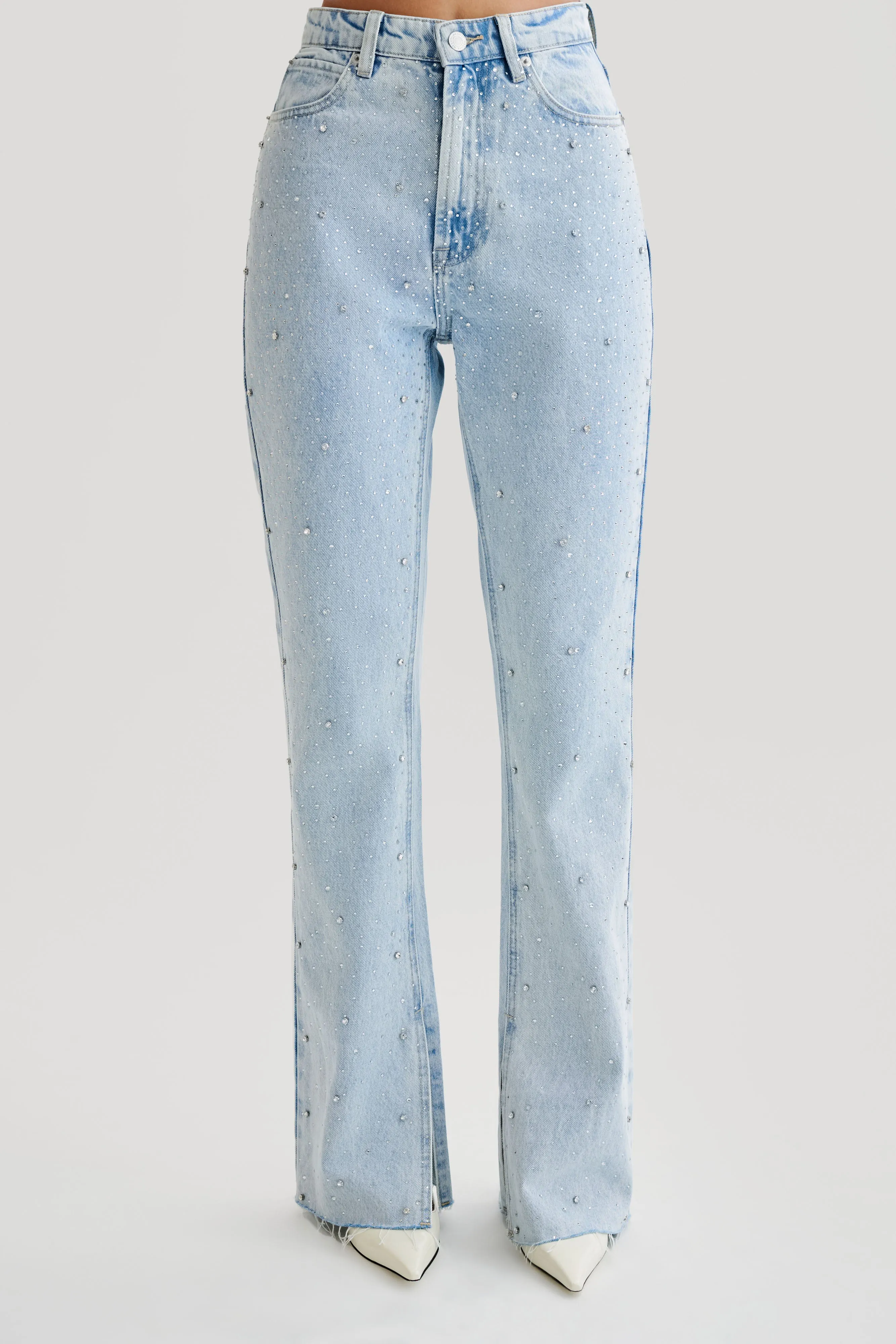 Lauren Embellished Straight Leg Jeans - Light Blue