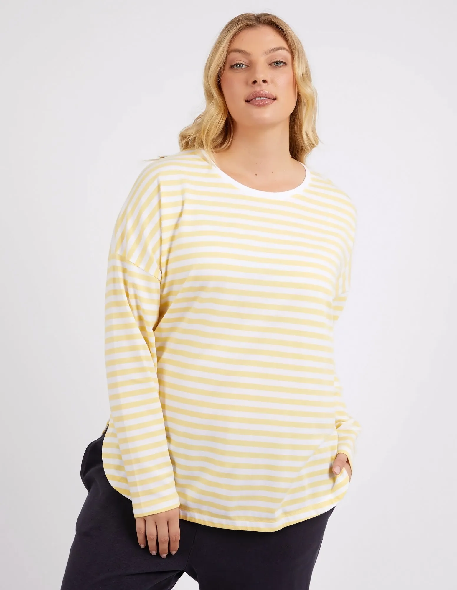 Lauren Long Sleeve Banana & White Stripe