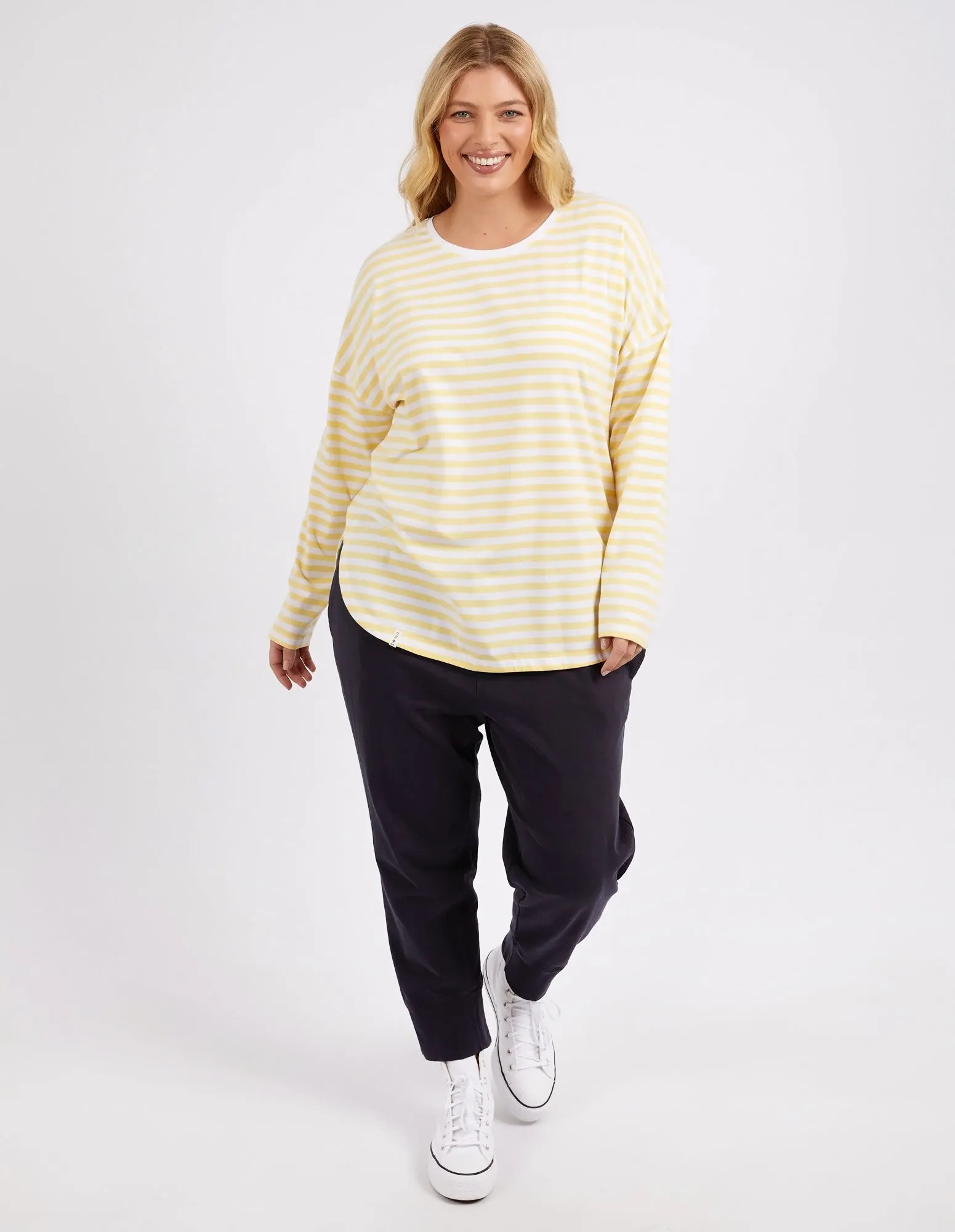 Lauren Long Sleeve Banana & White Stripe