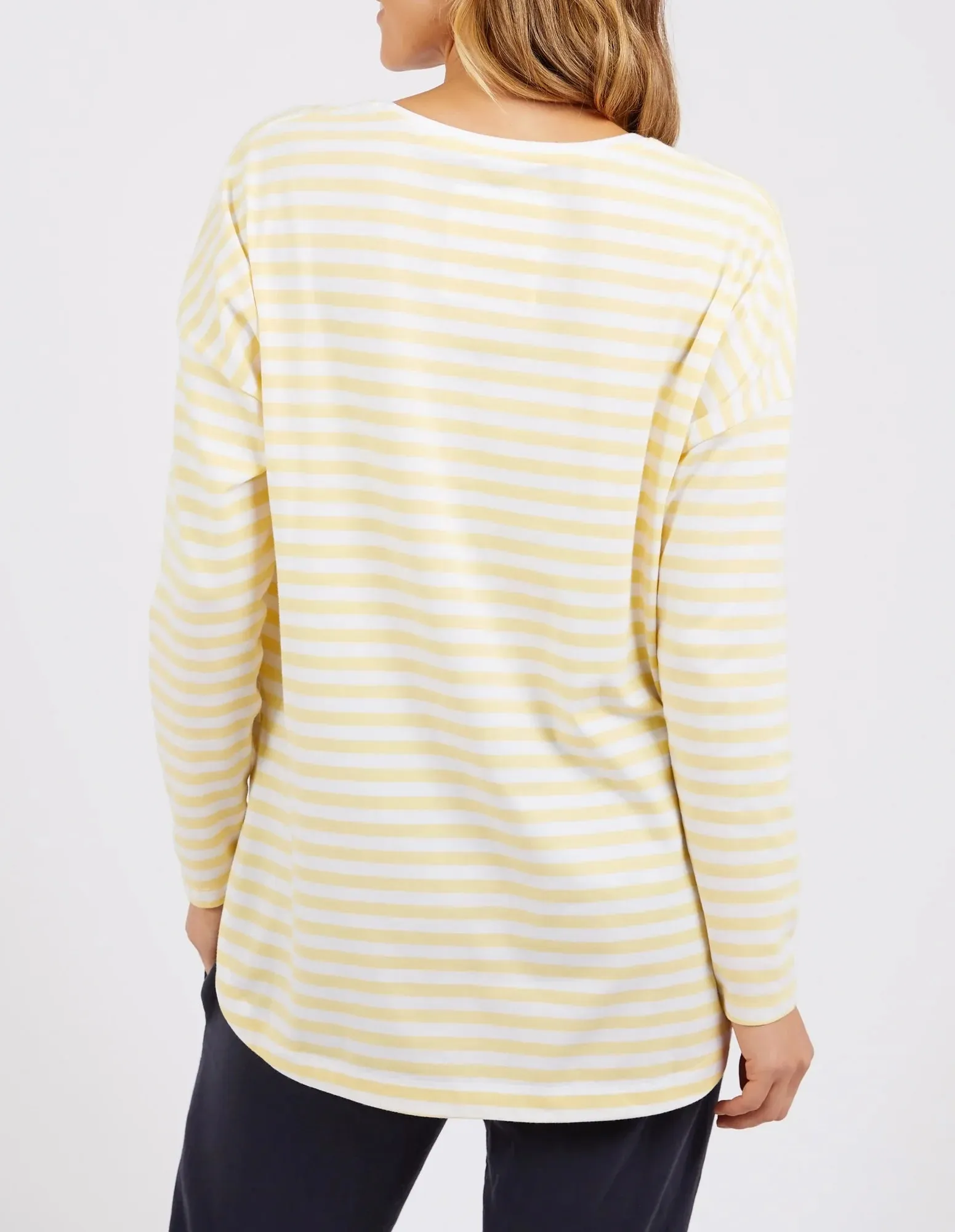 LAUREN L/S STRIPE TEE - Banana/White Stripe