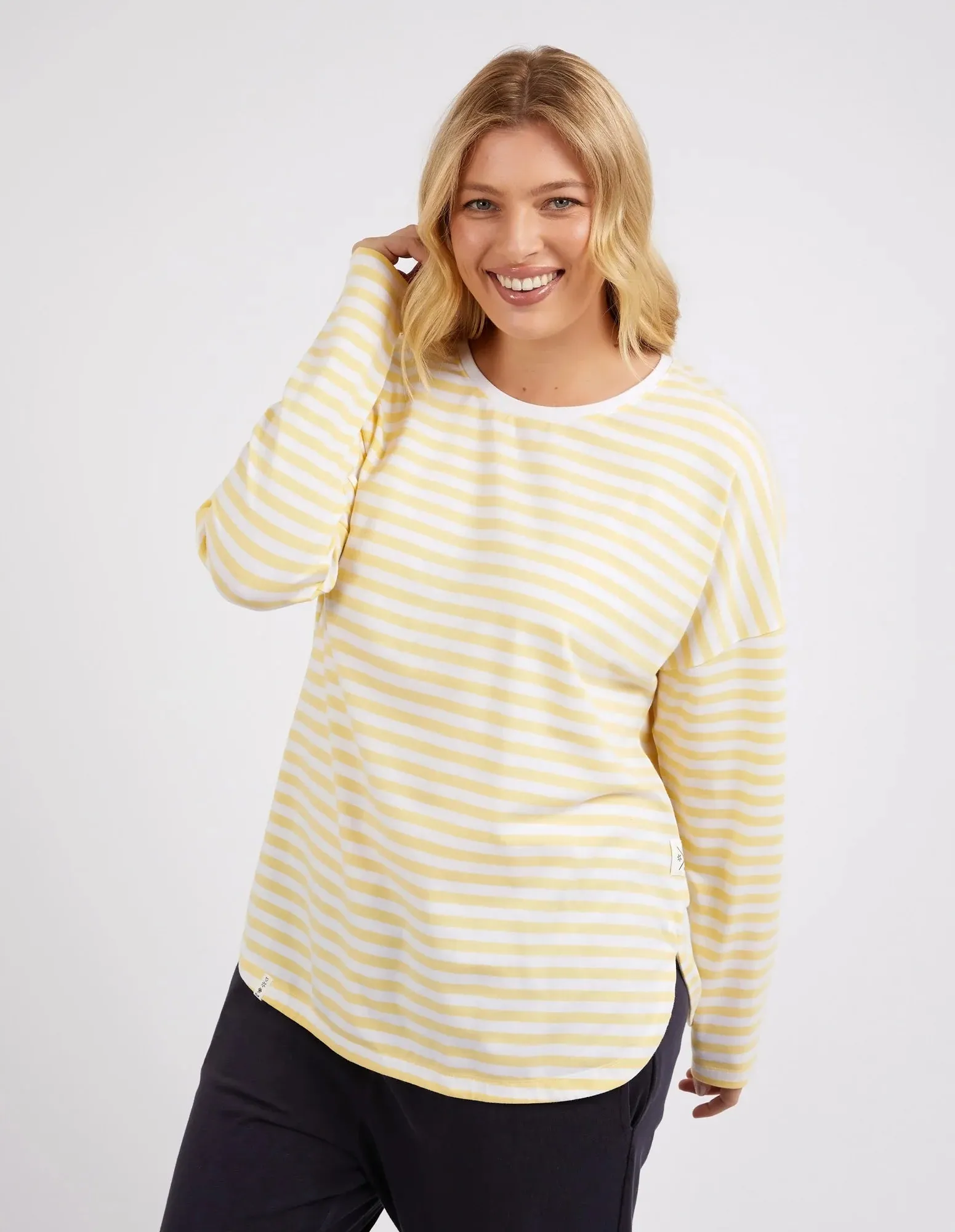 LAUREN L/S STRIPE TEE - Banana/White Stripe