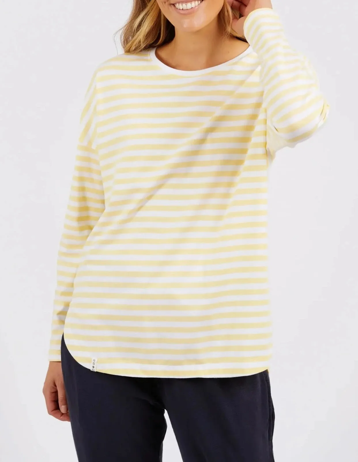 LAUREN L/S STRIPE TEE - Banana/White Stripe