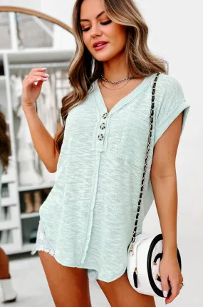 Let Her Be Slub-Knit Henley Top (Mint)