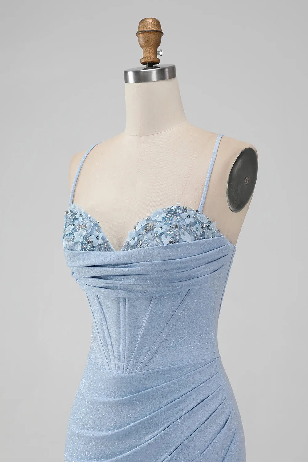 Light Blue Bodycon Spaghetti Straps Corset Short Homecoming Dress