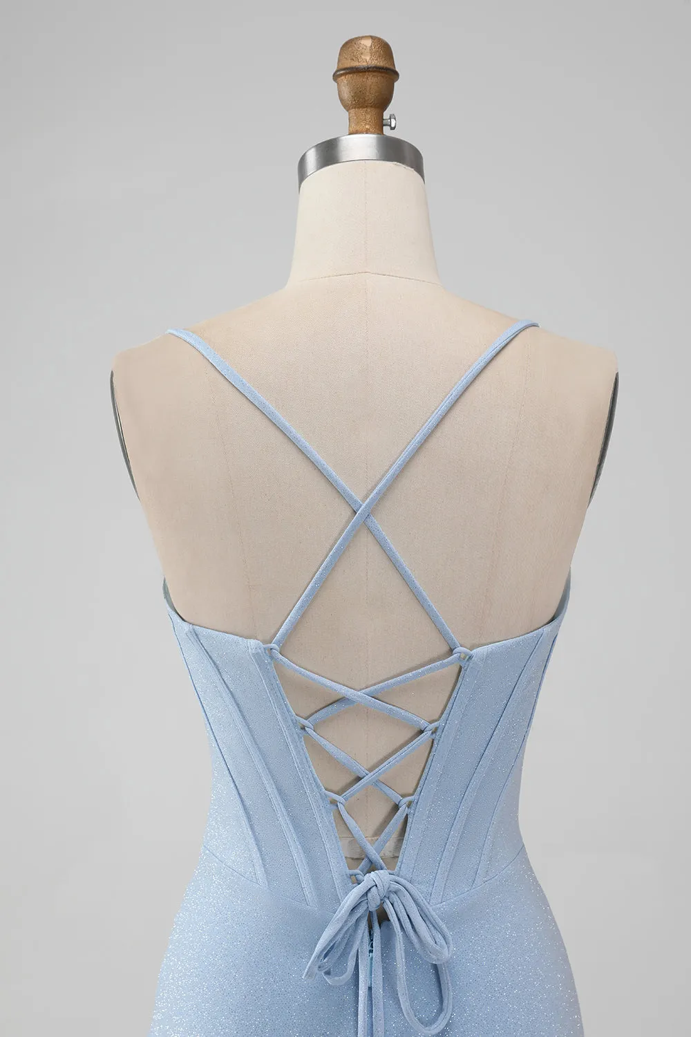 Light Blue Bodycon Spaghetti Straps Corset Short Homecoming Dress