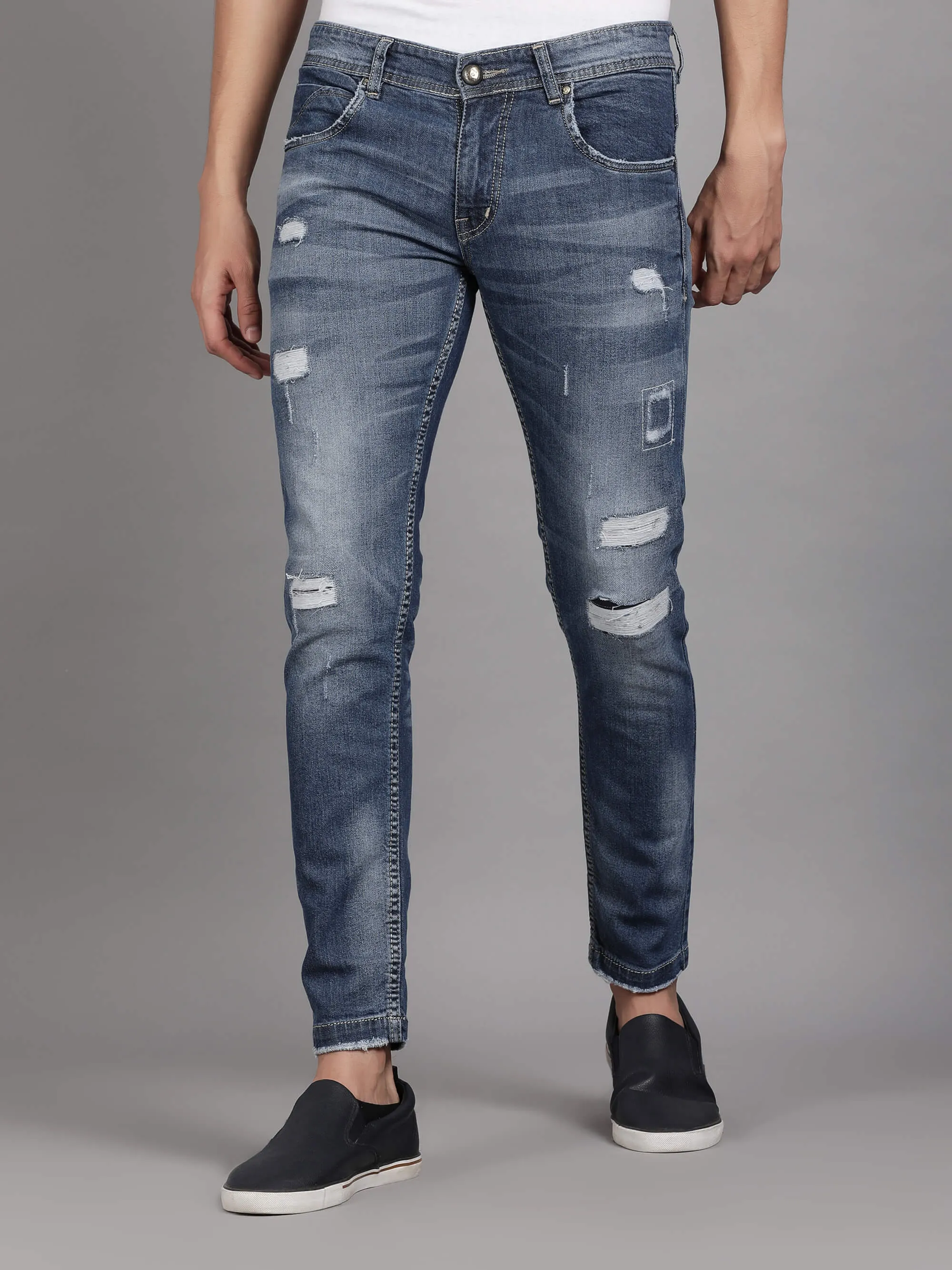 Light Blue Heavy Distressed Denim Jeans for Men (GBDNM5013)