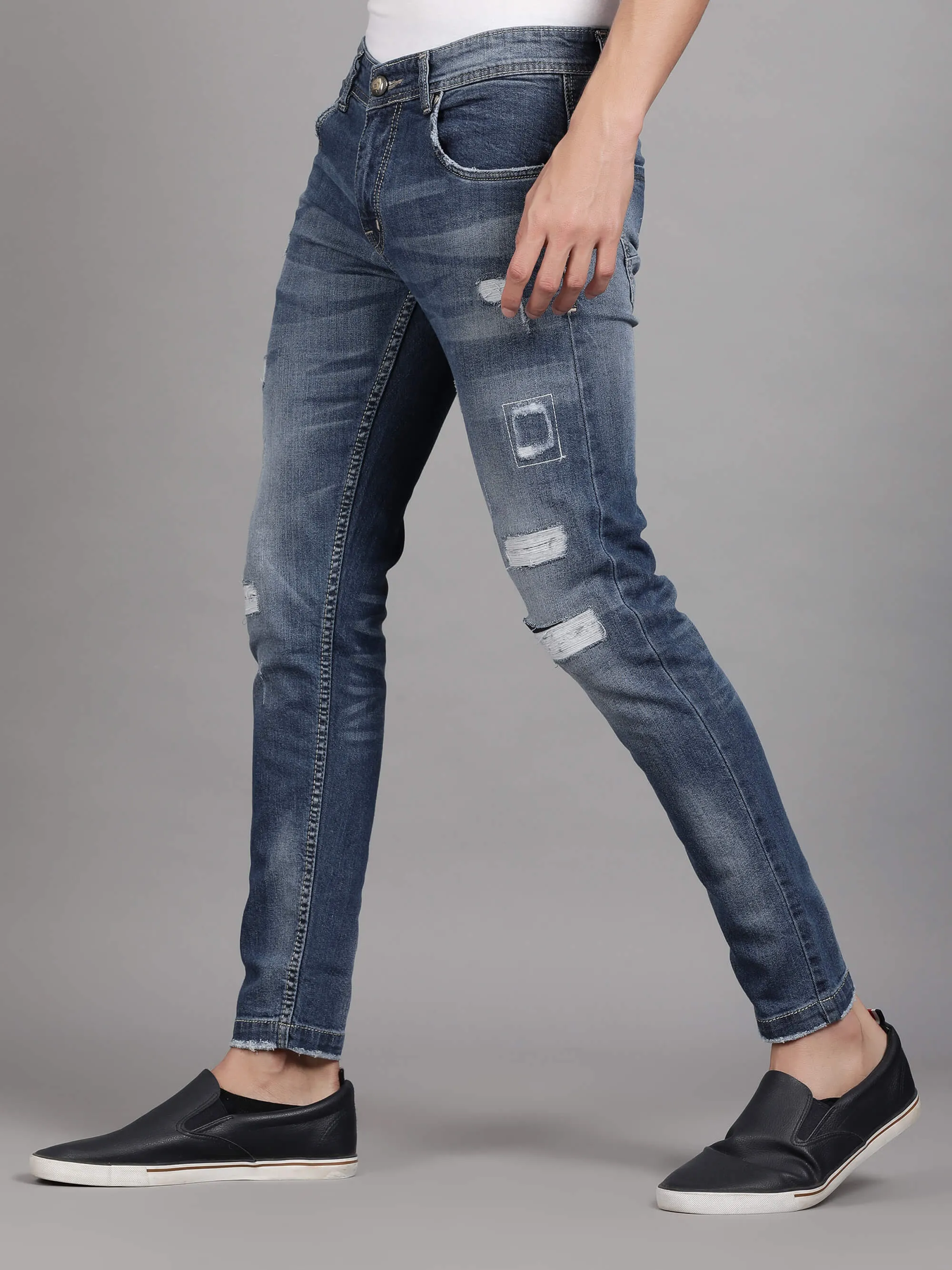 Light Blue Heavy Distressed Denim Jeans for Men (GBDNM5013)