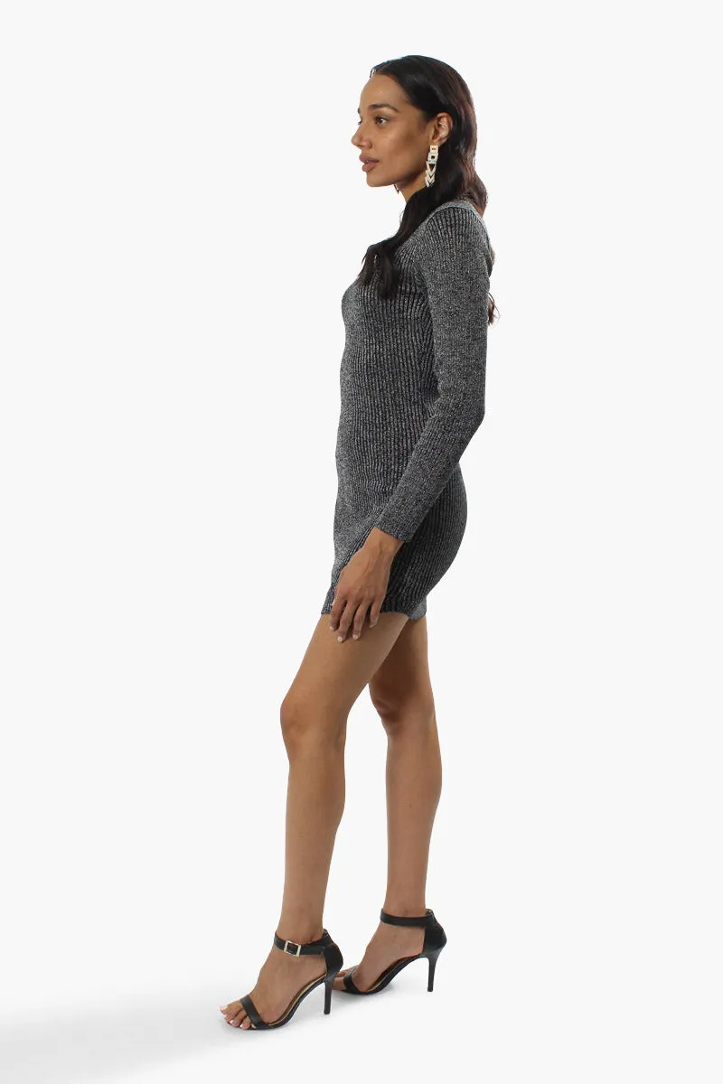 Limite Ribbed Mock Neck Sweater Dress - Grey