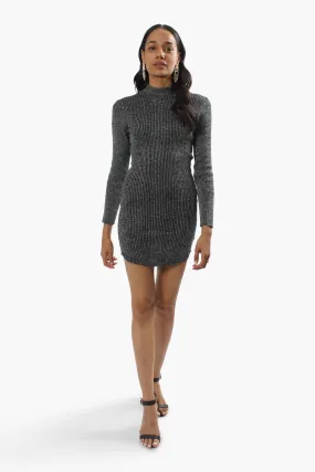 Limite Ribbed Mock Neck Sweater Dress - Grey