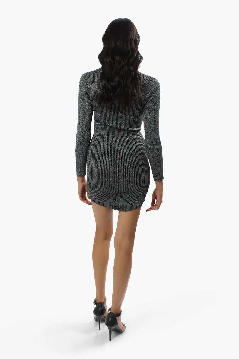 Limite Ribbed Mock Neck Sweater Dress - Grey