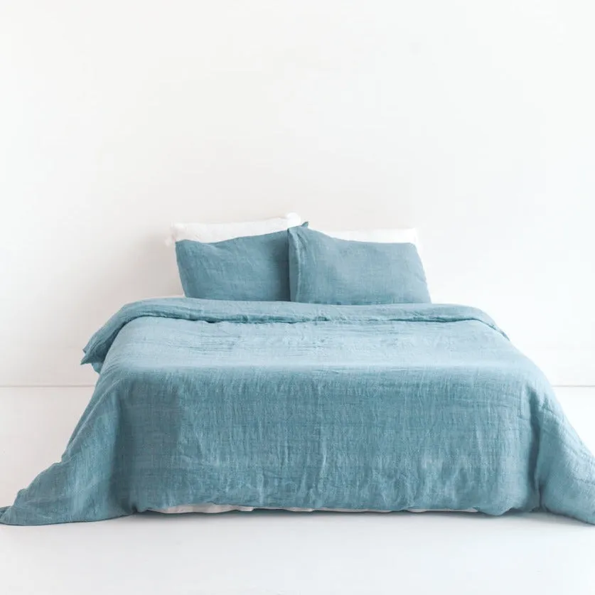 Linen Duvet Cover Set in Denim Blue