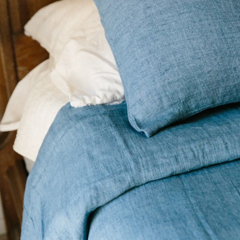 Linen Duvet Cover Set in Denim Blue