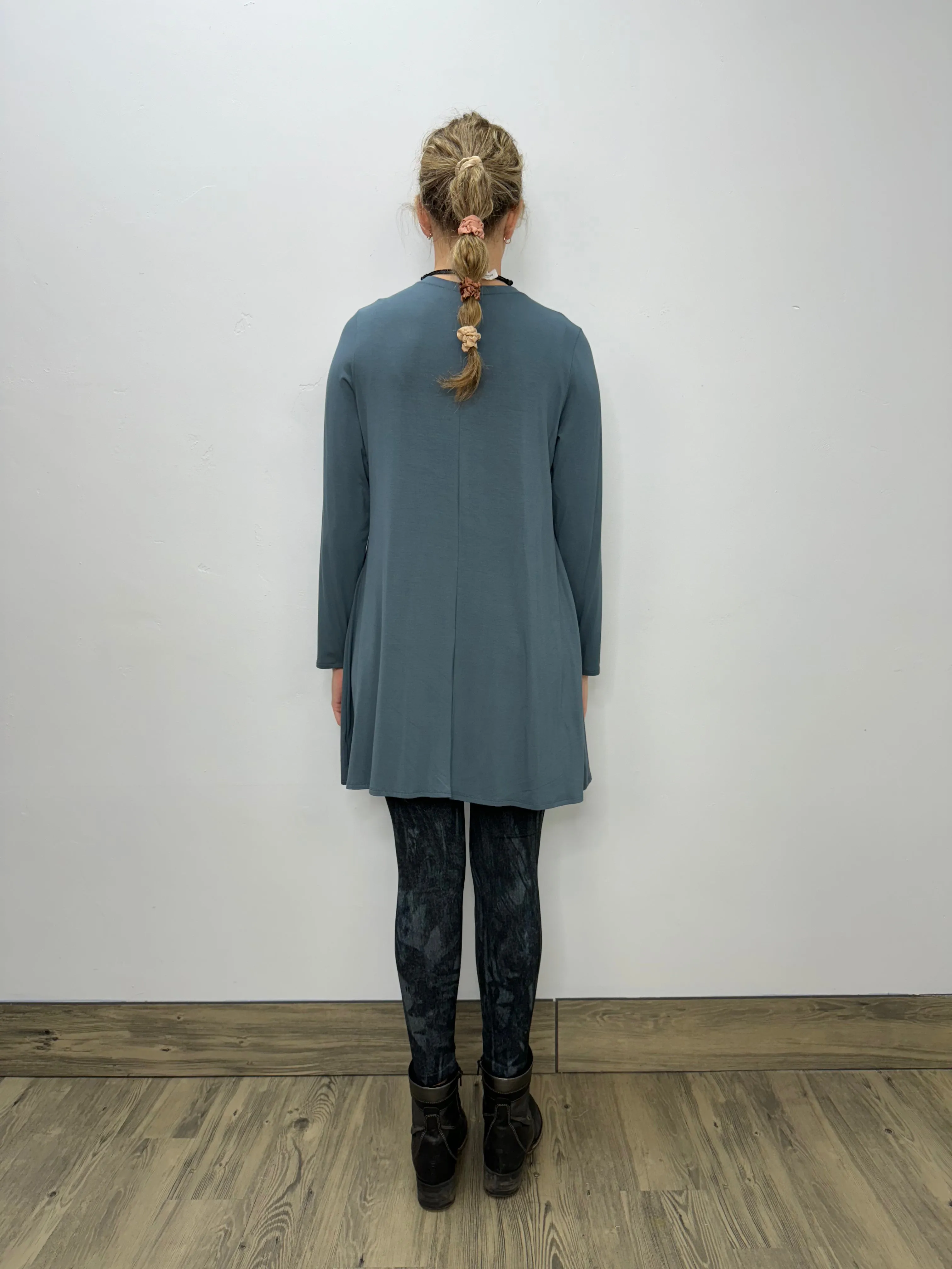 Long Sleeve Basic A-Line Tunic - Azure