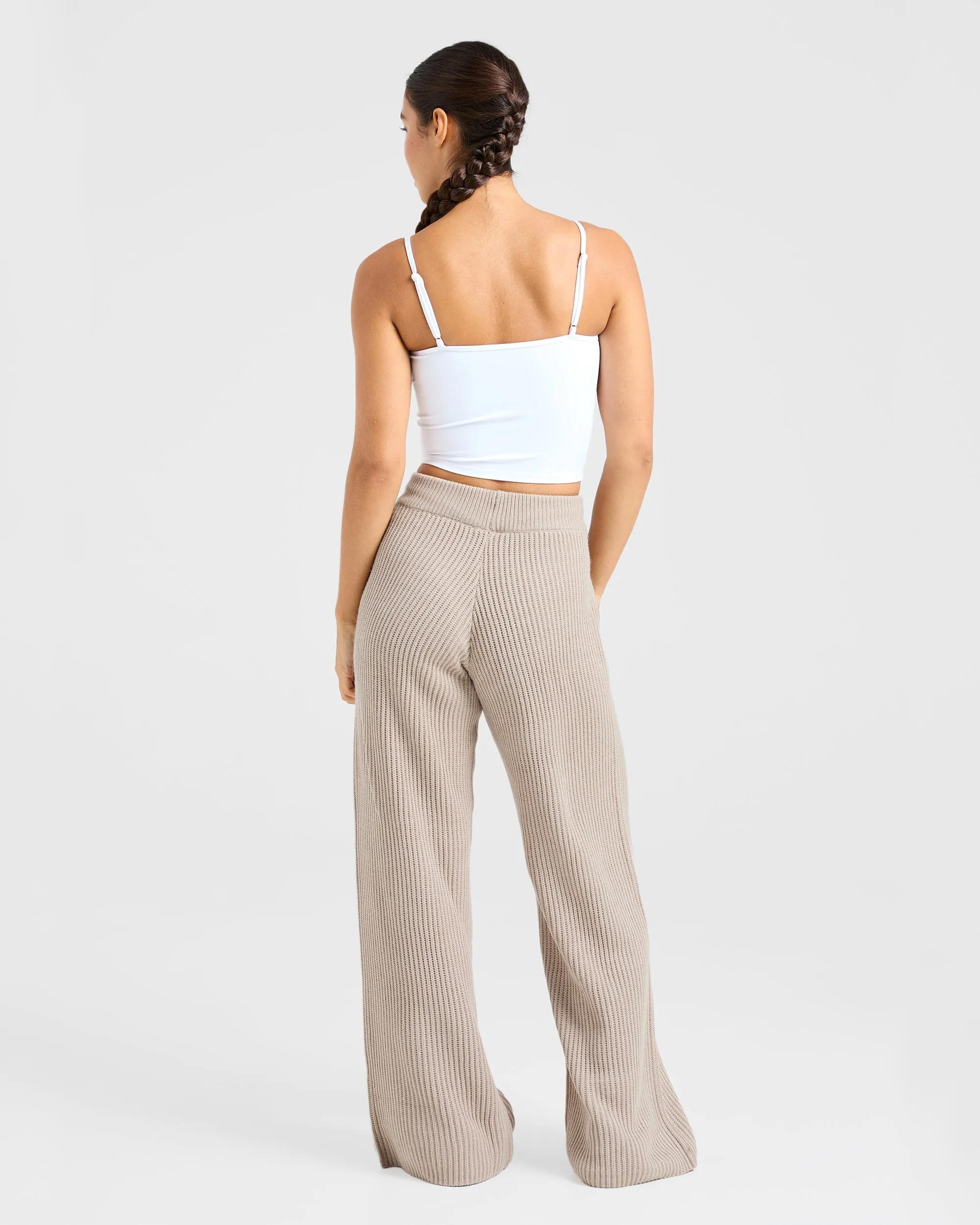 Lounge Oversized Knitted Straight Leg Joggers - Taupe Brown