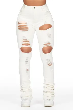 Lovin' Off White Distressed Super Stacked Jean