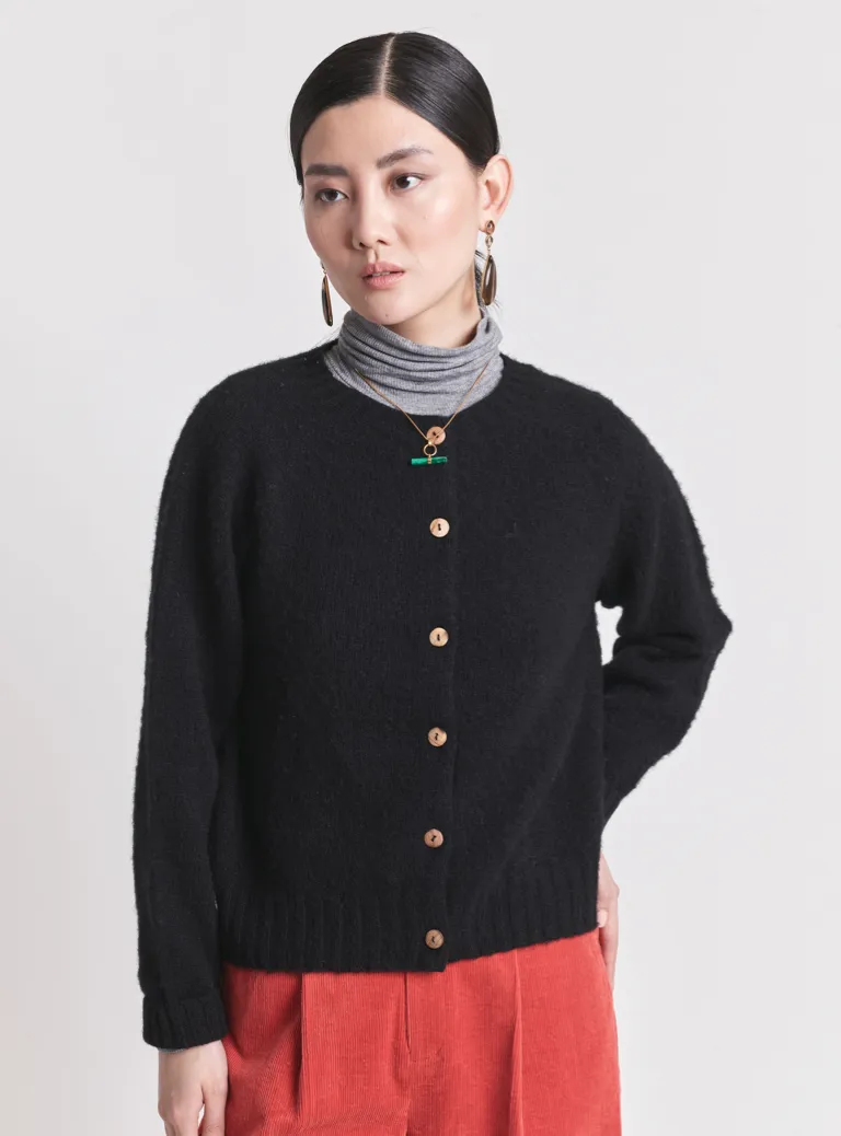 Lowie Black Brushed Boxy Cardigan