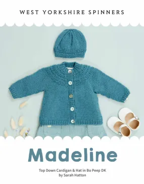 Madeline Yoke Cardigan & Hat Knitting Pattern, Bo Peep DK Yarn