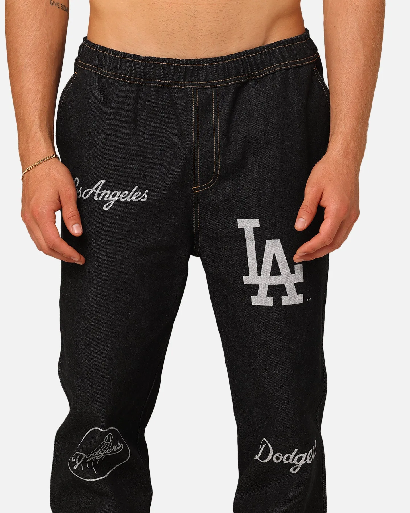 Majestic Athletic Los Angeles Dodgers Etched Denim Jeans Washed Black Denim