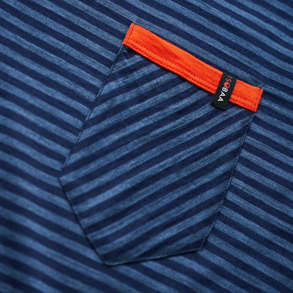 Mens Merino 150 Pocket Tee (Mini Stripe Navy/Denim)