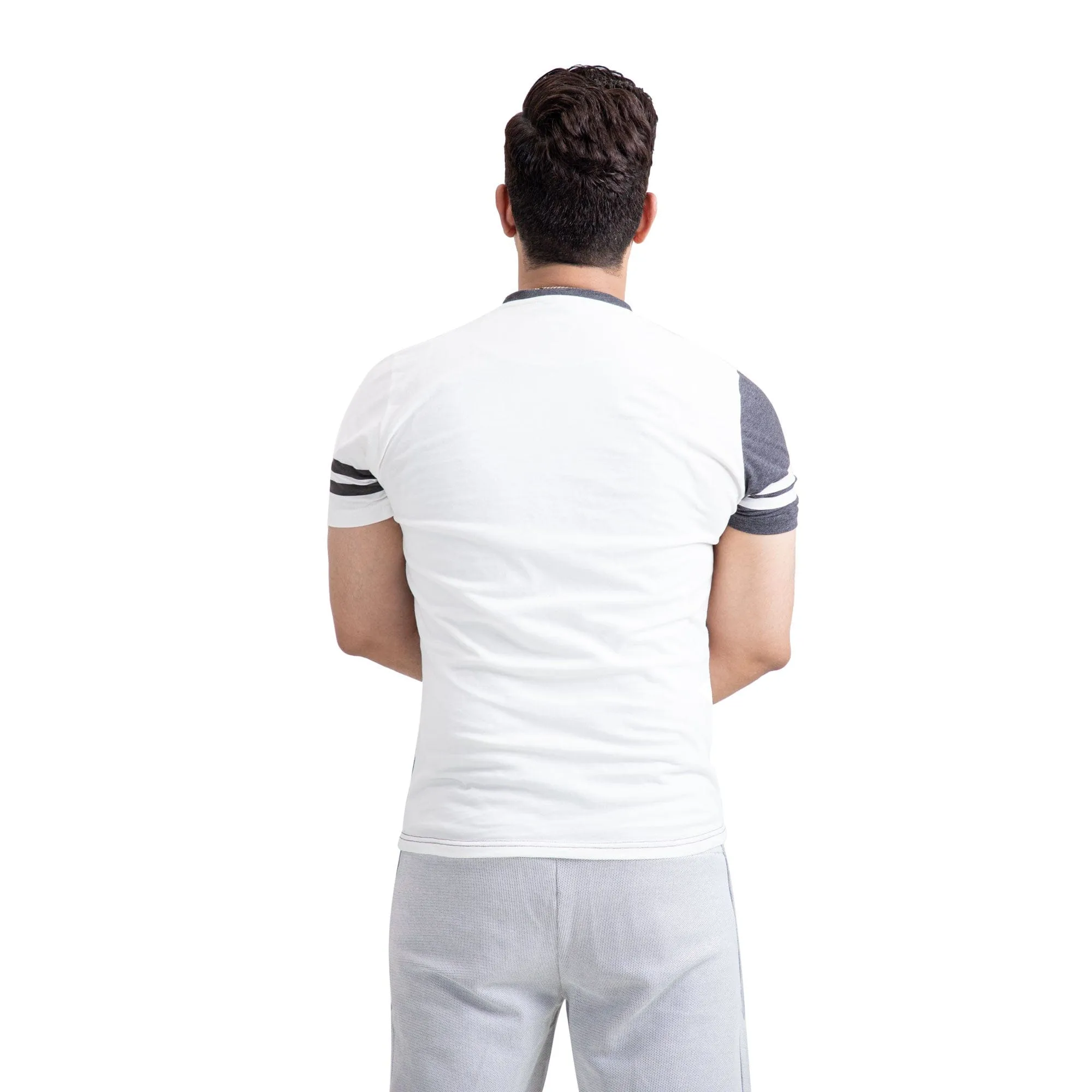 MEN'S WHITE PANEL TRENDY TEE SHIRT