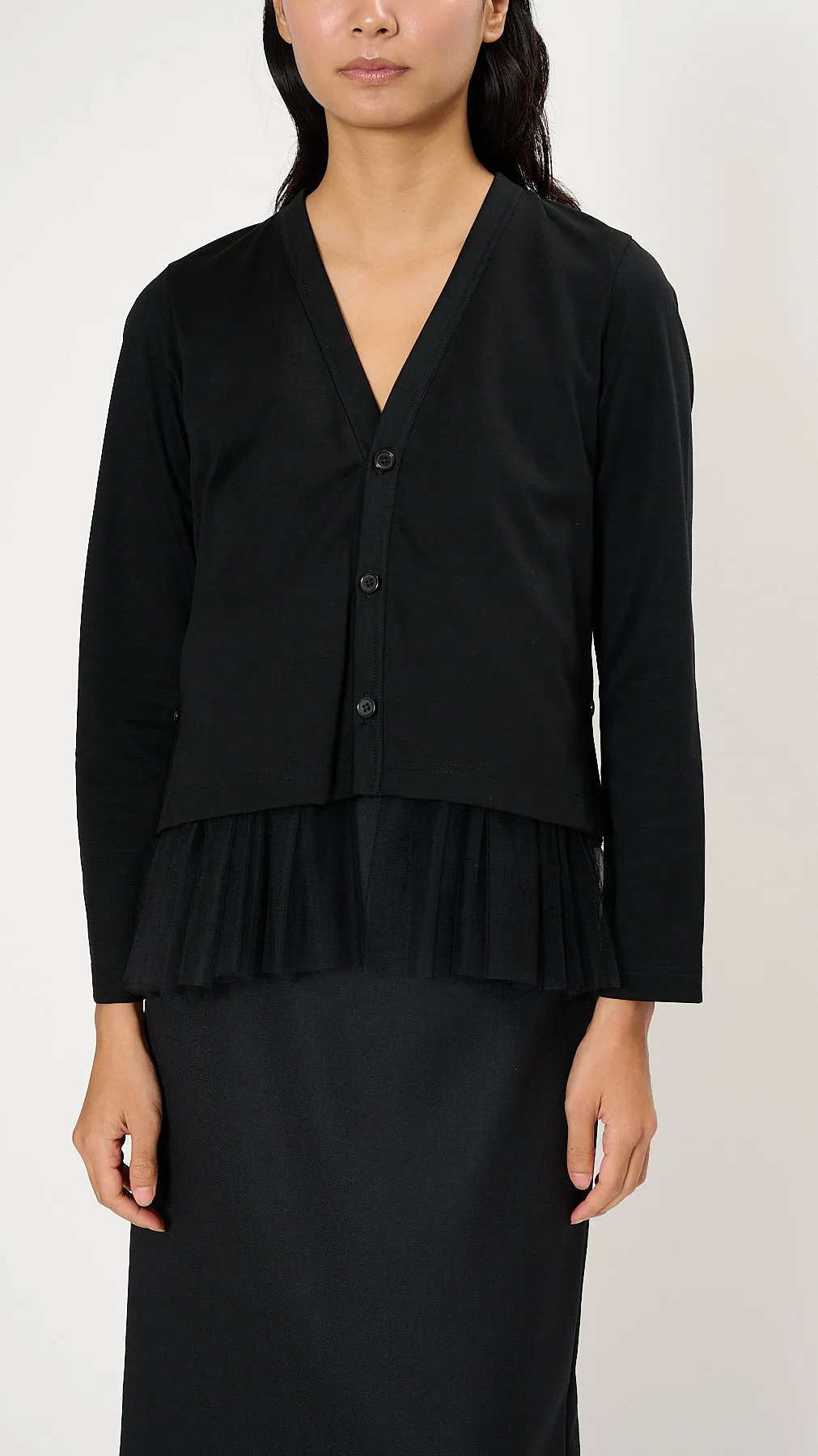 Mesh Detail Cotton Cardigan in Black