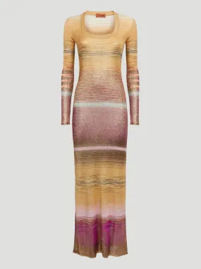 Metallic Degrade-Stripe Knit Midi Dress