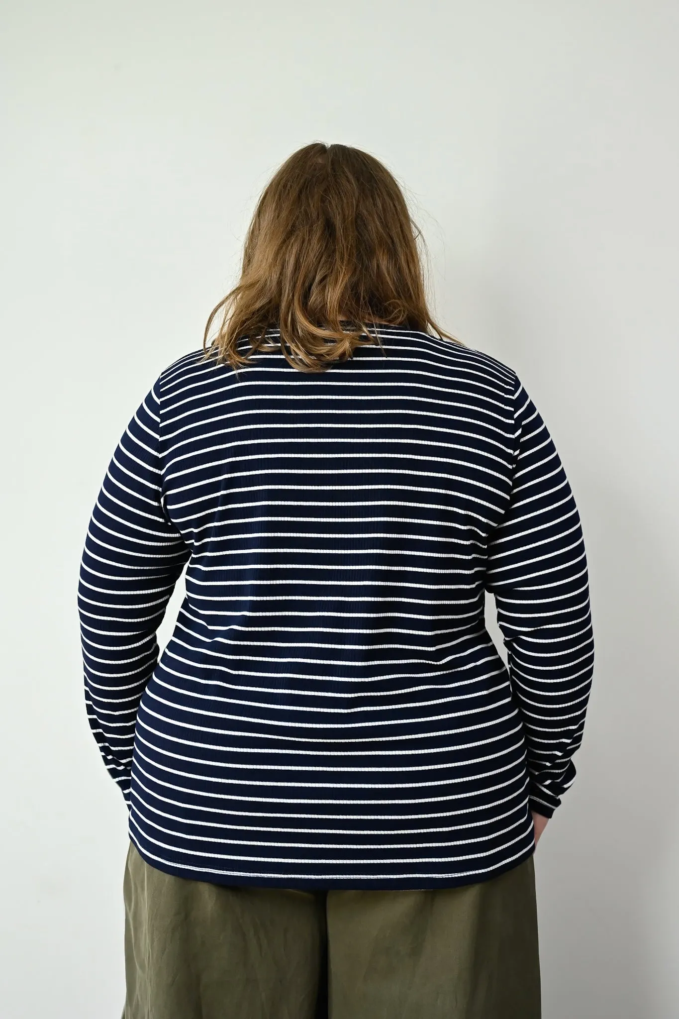 Mia Top - Navy Ribbed Stripe