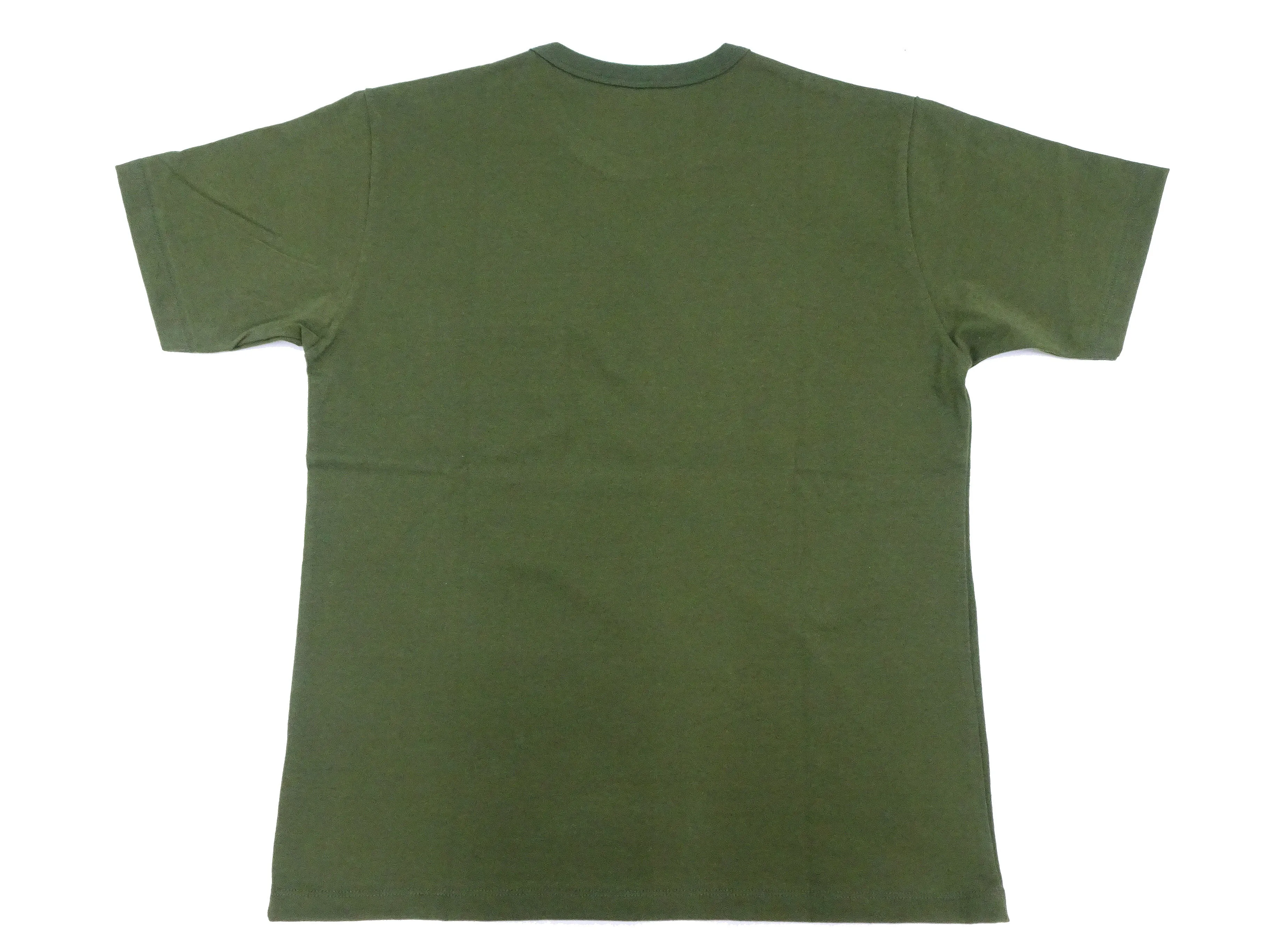 Momotaro Jeans Pocket T-shirt Men's Short Sleeve Tee Shirt with GTB Striped Denim Pocket MZTS0003 OD Oleve-Green