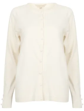 Mondrian Crew Neck Knitted Cardigan In Clean Cream - Plum Tree