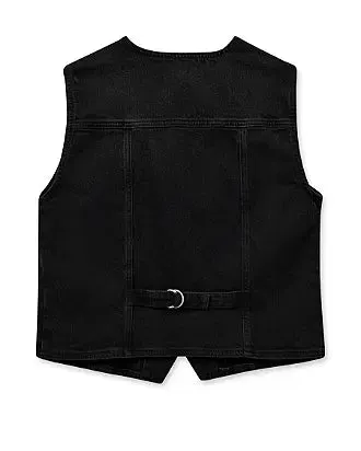 Mos Mosh Black Waistcoat Denim Vest 165650