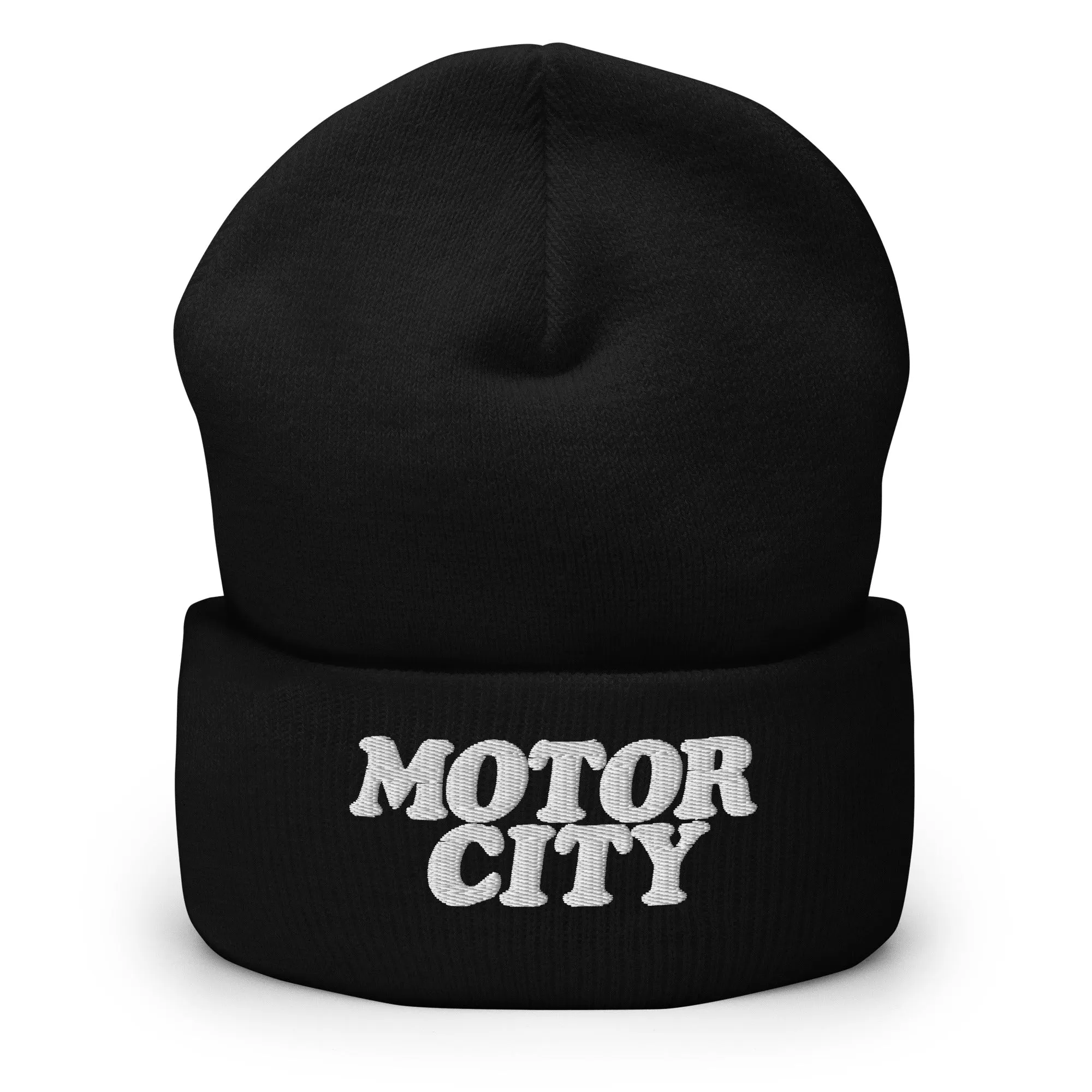 Motor City Embroidered Cuffed Beanie - Black / White