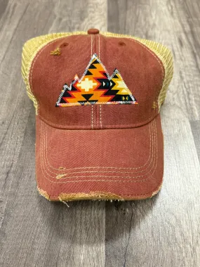 Mountain Aztec Patch "Dirty Look" Trucker Hat-Brick