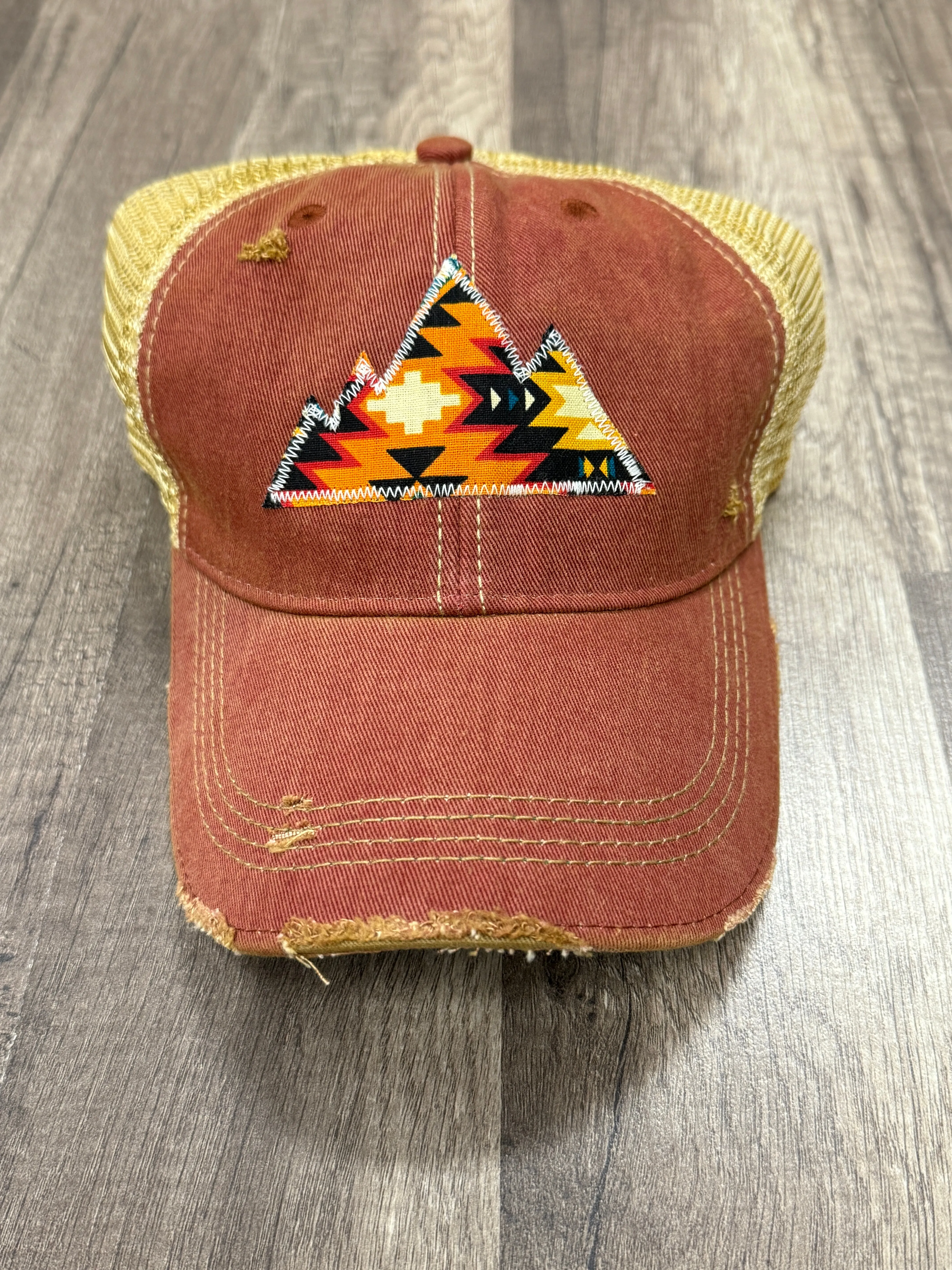 Mountain Aztec Patch "Dirty Look" Trucker Hat-Brick