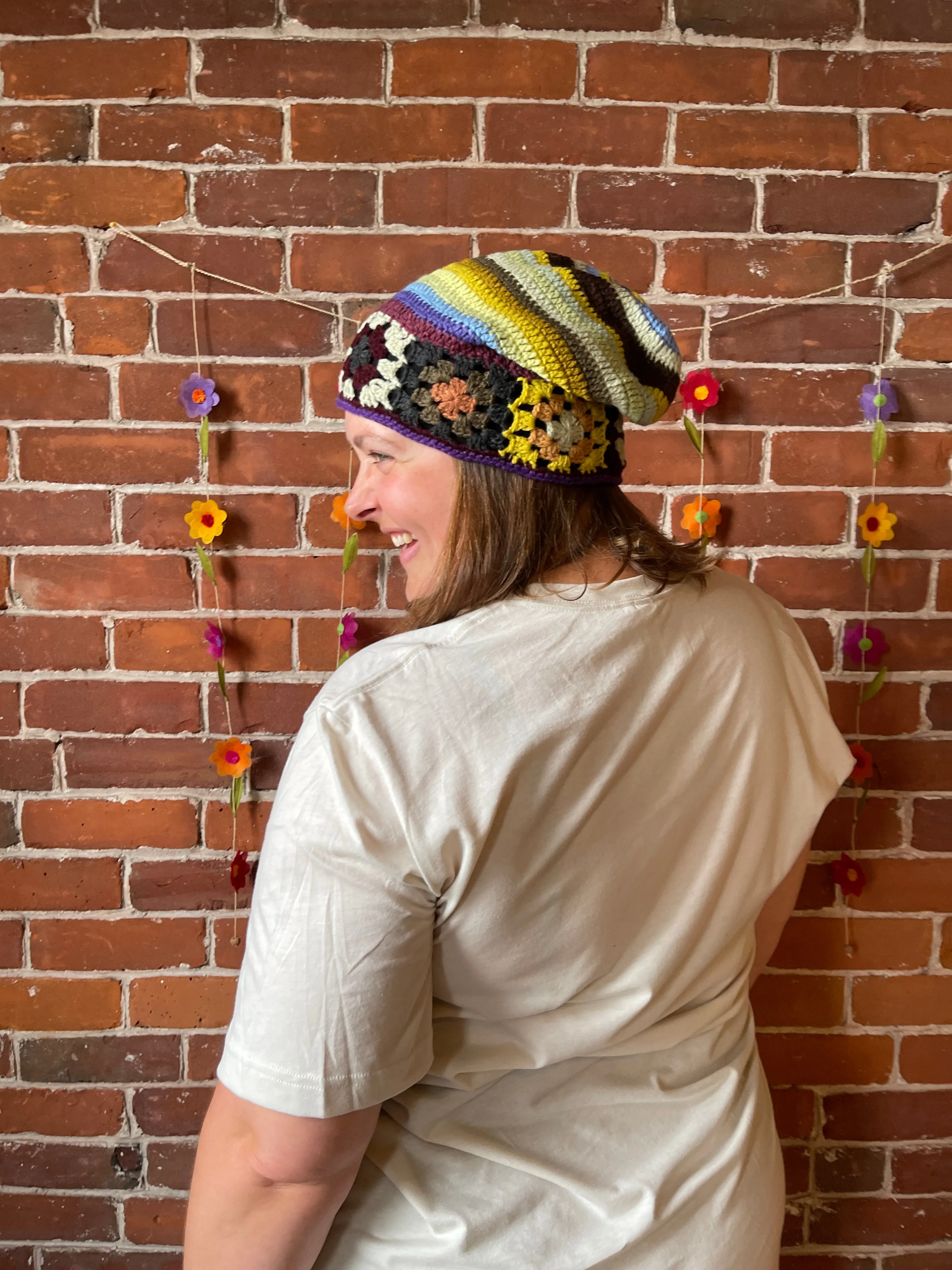 Mountain Girl Crochet Granny Square Beanie Hat