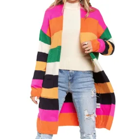 Multi Color Stripe Cardigan with Pockets | Open Front Long Knit Sweater [Sizes SM-L]