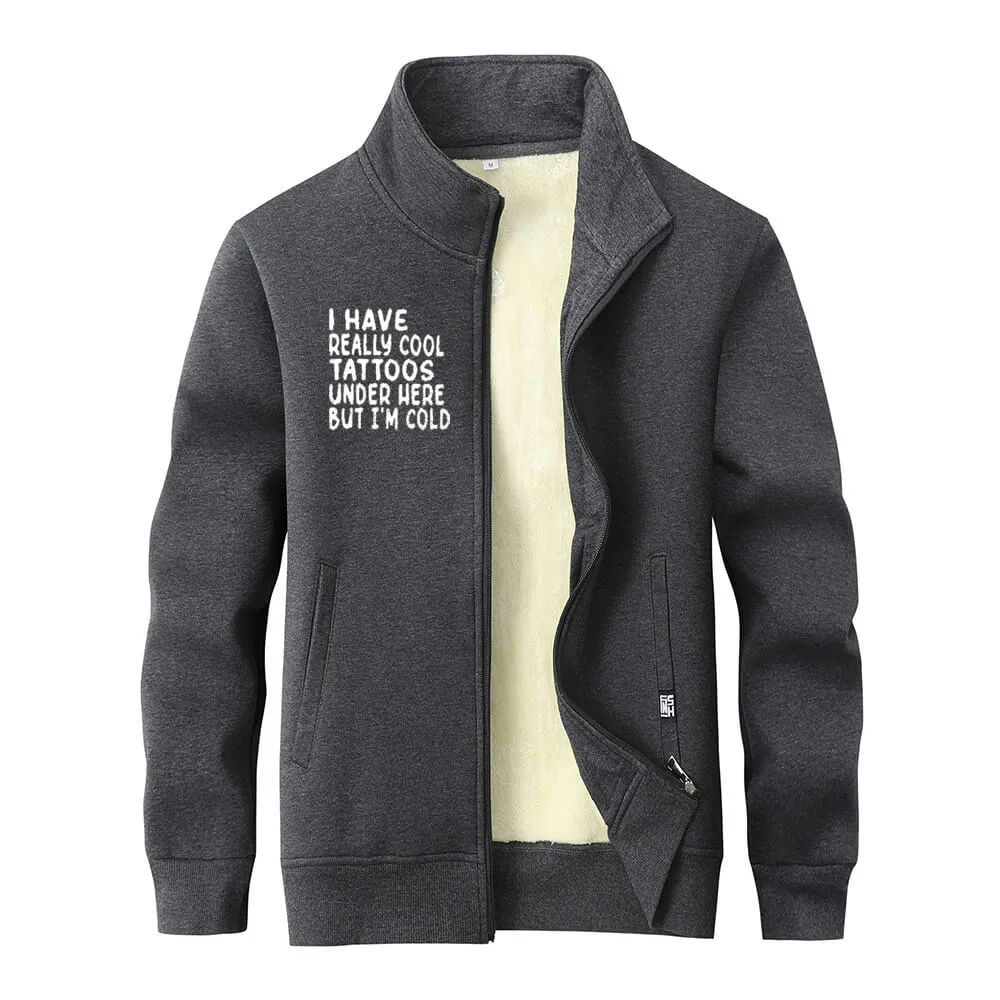 Multicolor I Have Really Cool Tattoos Fleece Stand Collar Zip Cardigan