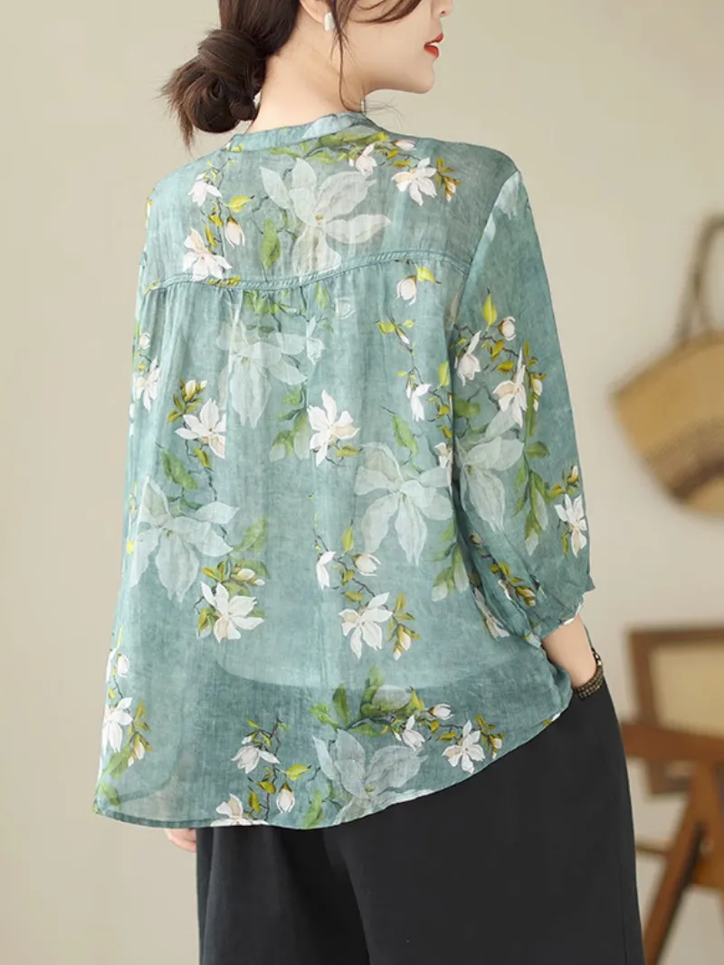 Nature Love Round Neck Floral Loose Top