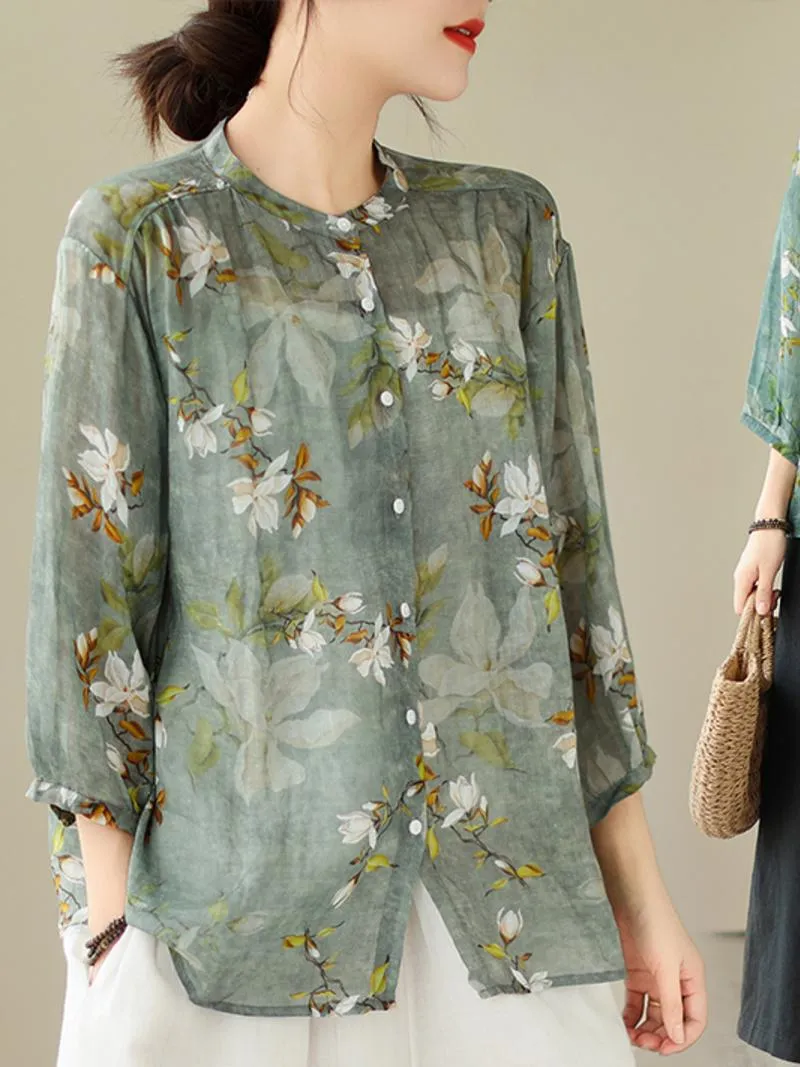 Nature Love Round Neck Floral Loose Top