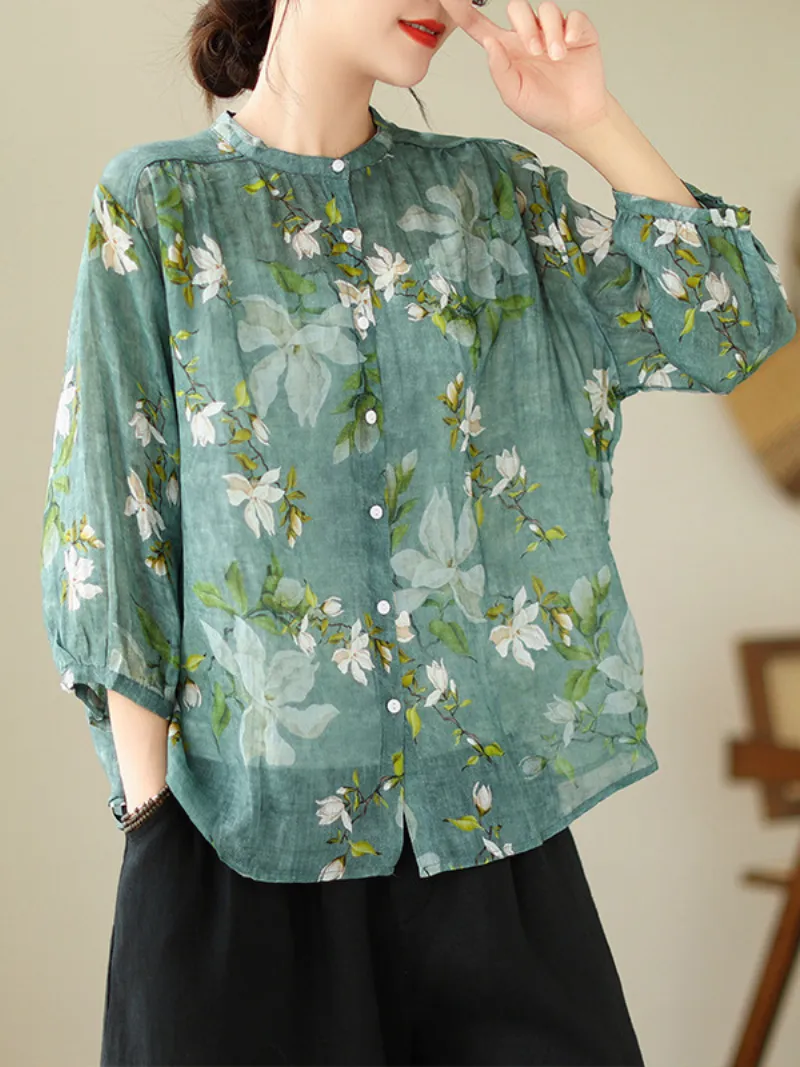 Nature Love Round Neck Floral Loose Top