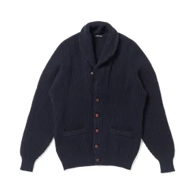 Navy Blue Cashmere Shawl Collar Cardigan